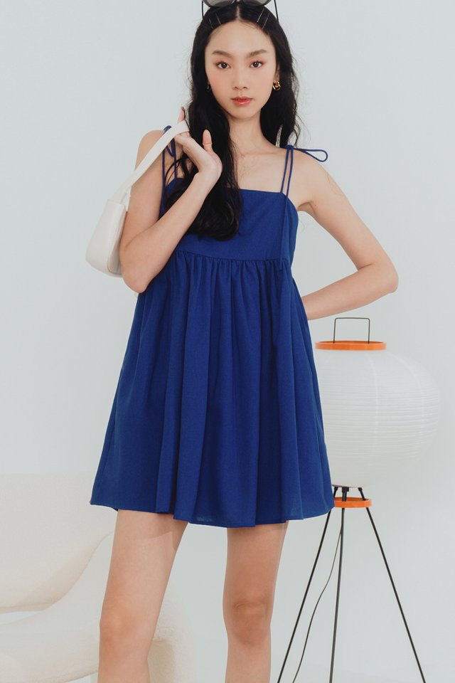LUCIUS TIE BABYDOLL PLAYSUIT DRESS IN ELECTRIC BLUE