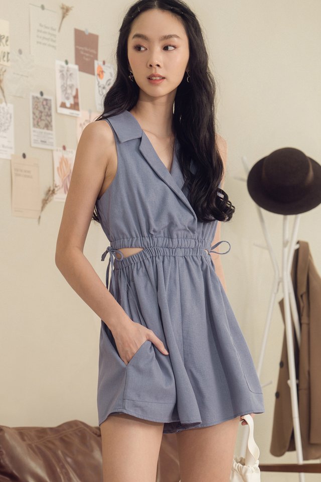MCKENZIE DRAWSTRING CUT-OUT PLAYSUIT IN PERIWINKLE