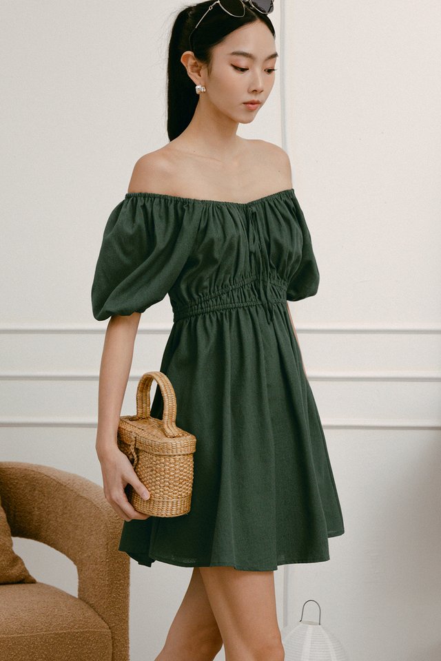 GRACIE LINEN DRESS IN FOREST