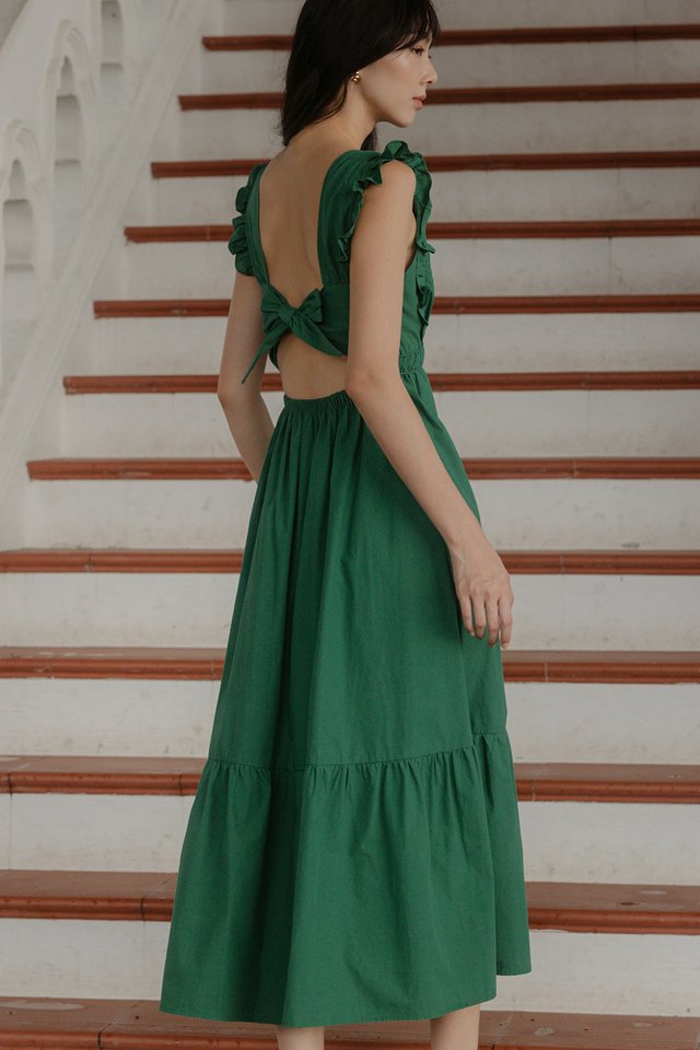 LEIA PADDED TIE-BACK MAXI IN KELLY GREEN