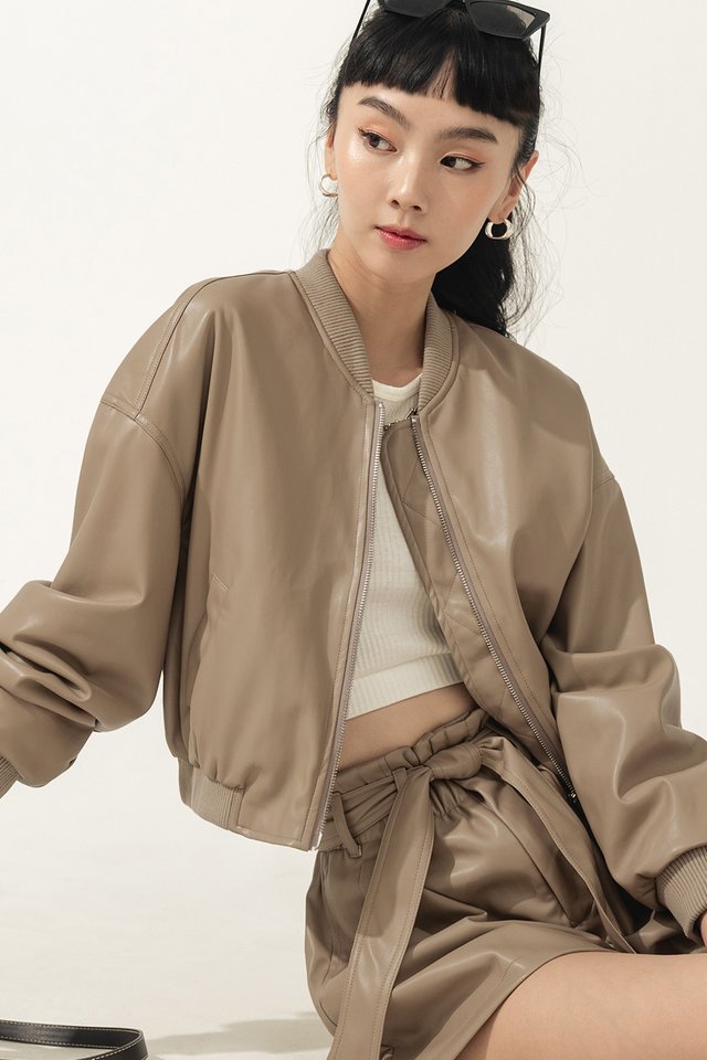KYO LEATHER BOMBER IN LATTE
