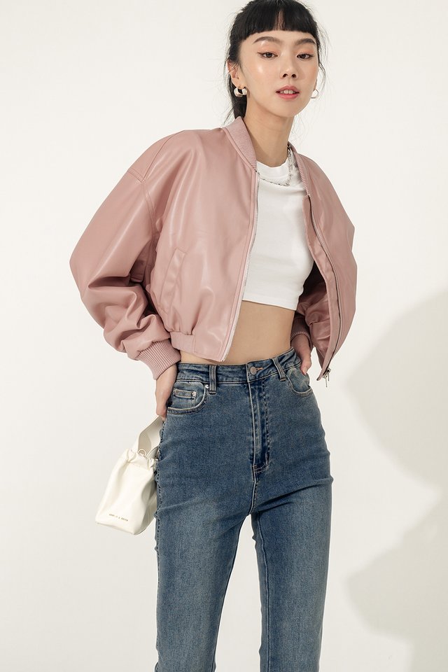 KYO LEATHER BOMBER IN PINK