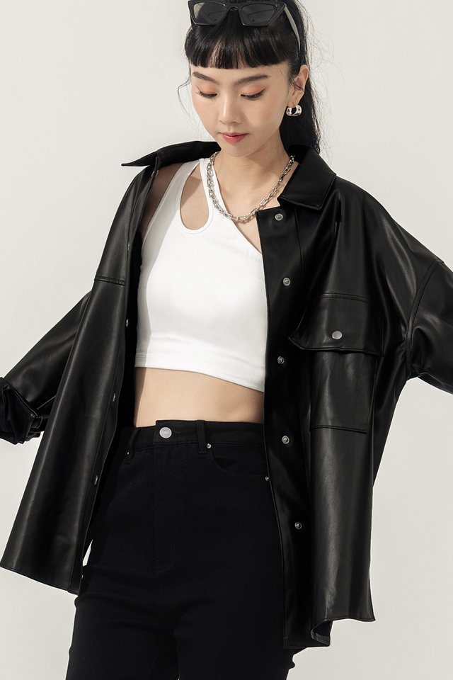 KYO LEATHER OVERSHIRT IN BLACK