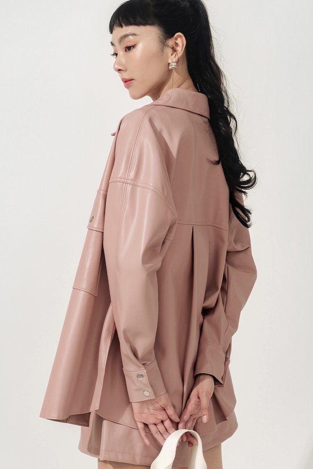 KYO LEATHER OVERSHIRT IN PINK