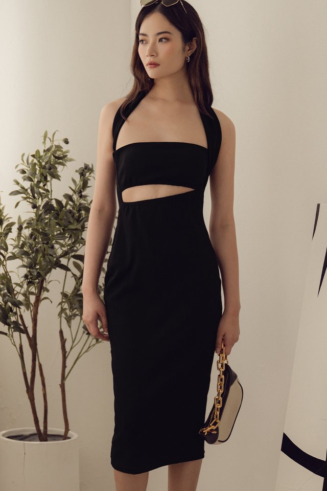 AYLA PADDED CUT-OUT MIDI IN BLACK