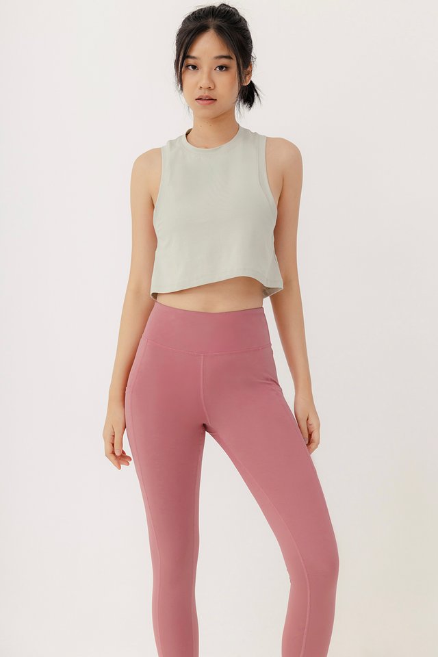 AIRE CROPPED RACER TANK IN PEBBLE