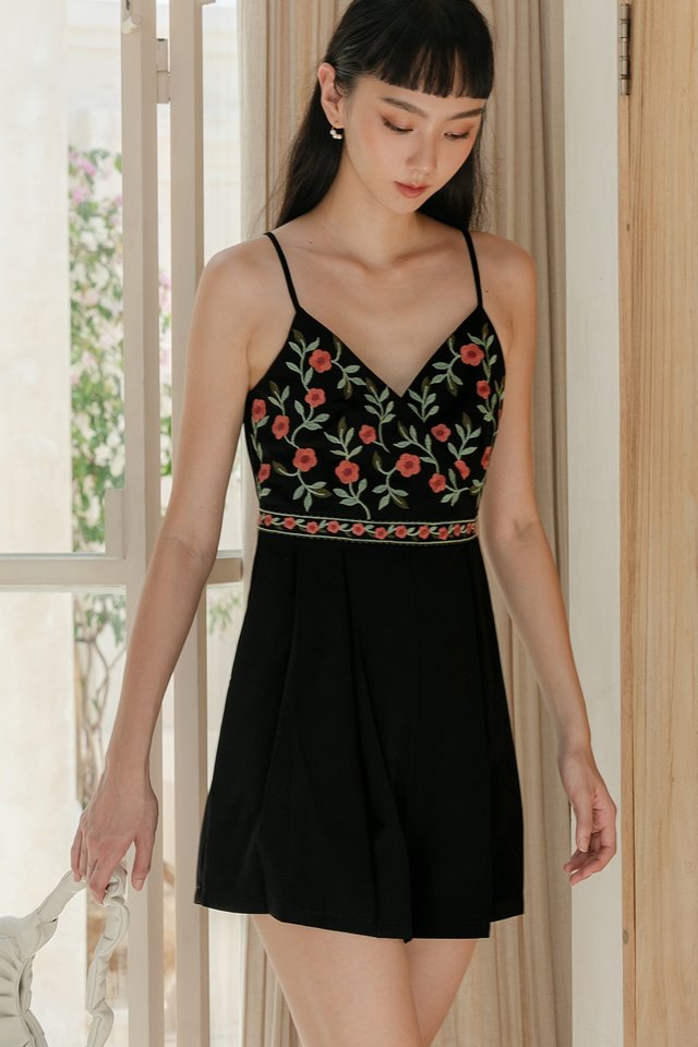 CARI EMBROIDERY PLAYSUIT IN BLACK