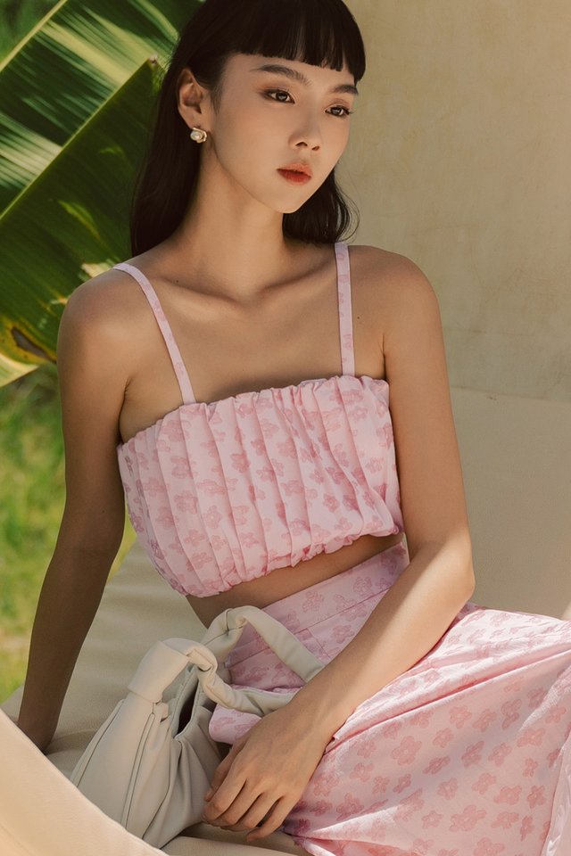 MAIA JACQUARD PLEAT TOP IN PINK