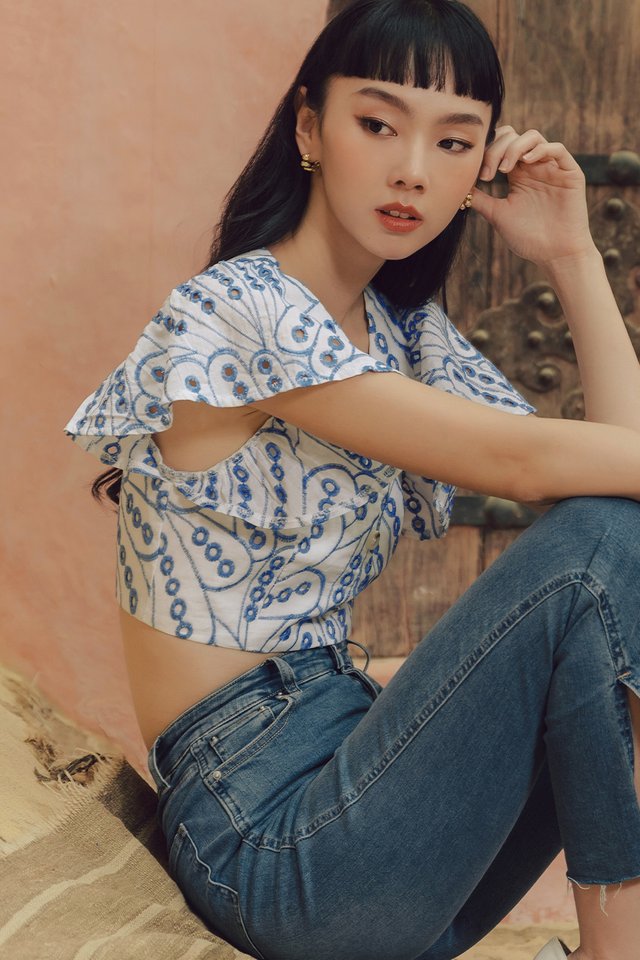 MIRAGE EMBROIDERY TOP IN BLUE