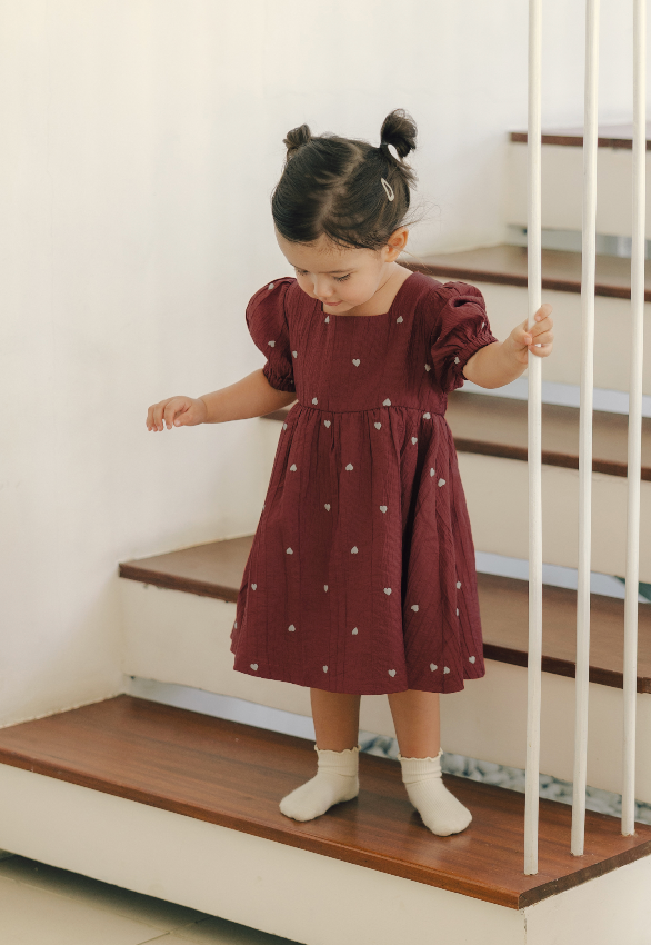  *KIDS* SADIE HEARTS EMBROIDERY MINI DRESS IN ROSE RED