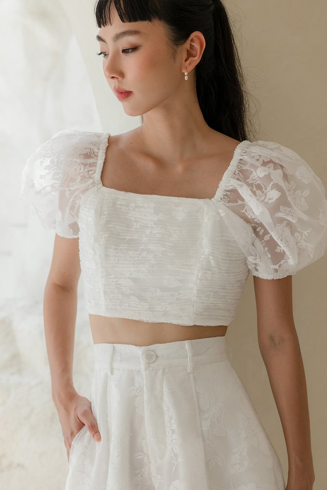 VALENE ORGANZA RUCHED TOP IN WHITE