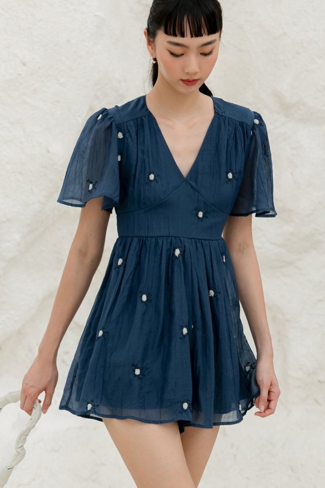 ZAELIA EMBROIDERY PLAYSUIT IN NAVY