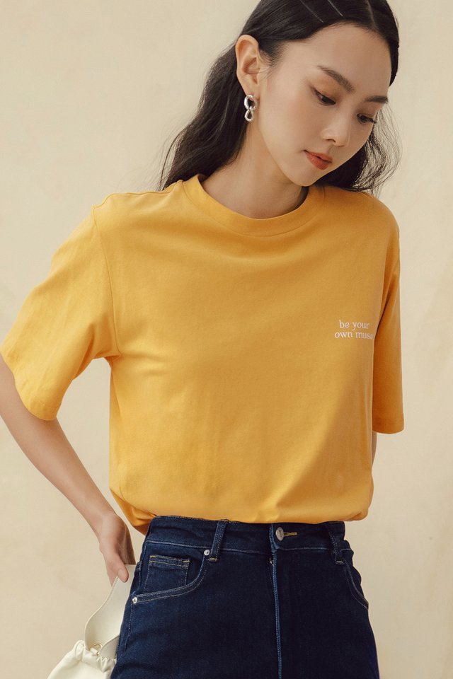 BE YOUR OWN MUSE TEE IN MARIGOLD