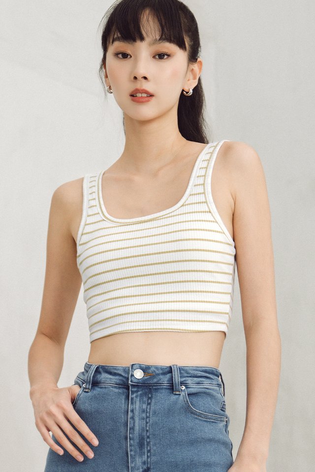 JAY PADDED RIBBED TOP IN WHITE BUTTERSCOTCH