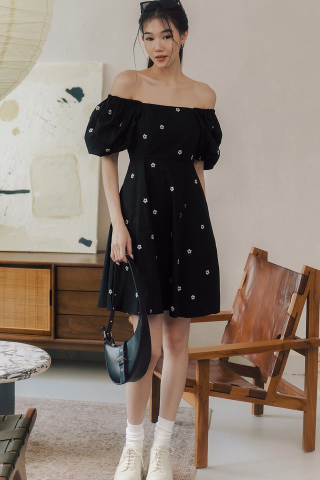 OLSON EMBROIDERY DRESS IN BLACK