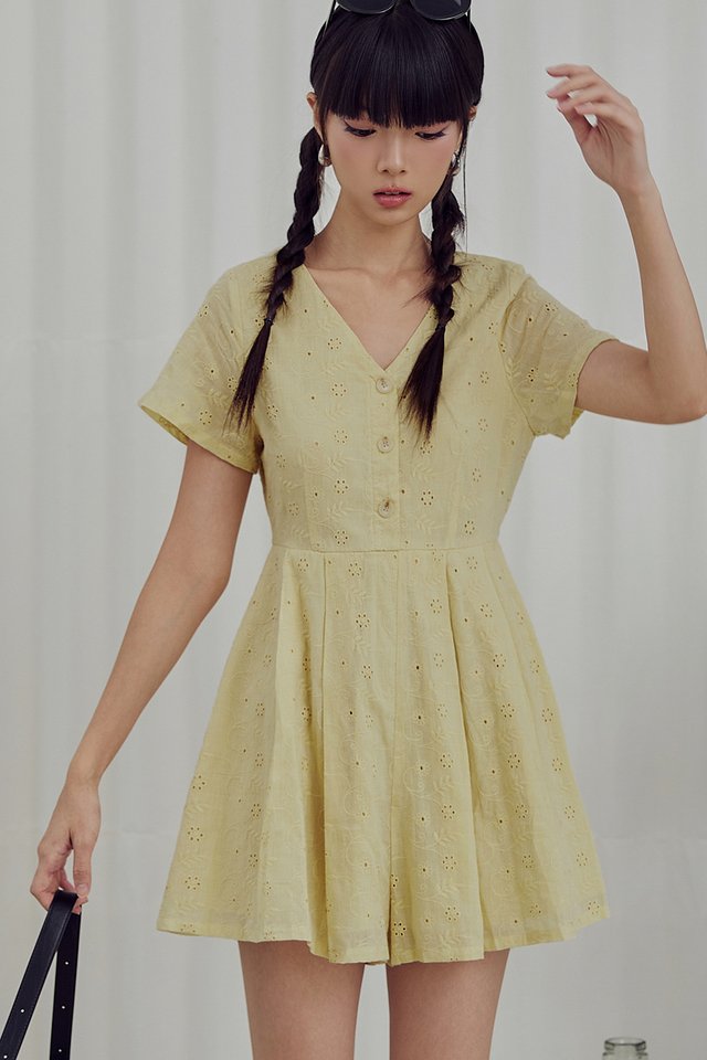 ARYAN EMBROIDERY PLAYSUIT IN MELLOW YELLOW