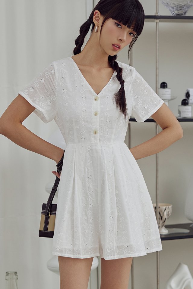 ARYAN EMBROIDERY PLAYSUIT IN WHITE