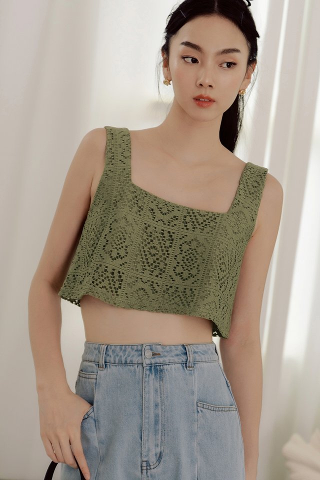 MEREDITH LACE TOP IN OLIVE