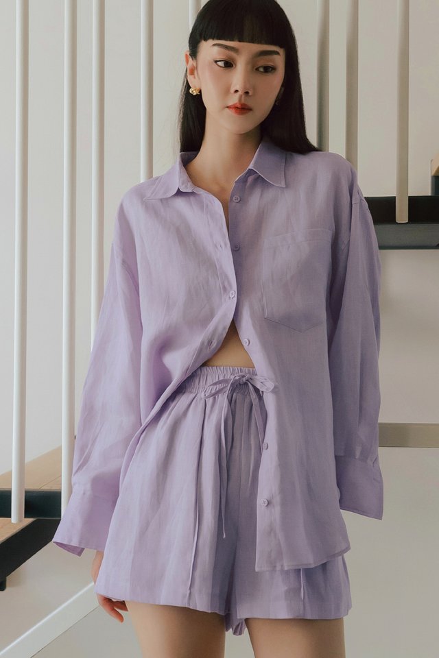 THE RETREAT LINEN RELAXED SHORTS IN LAVENDER