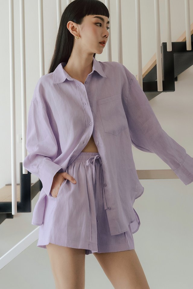 THE RETREAT LINEN RELAXED SHORTS IN LAVENDER