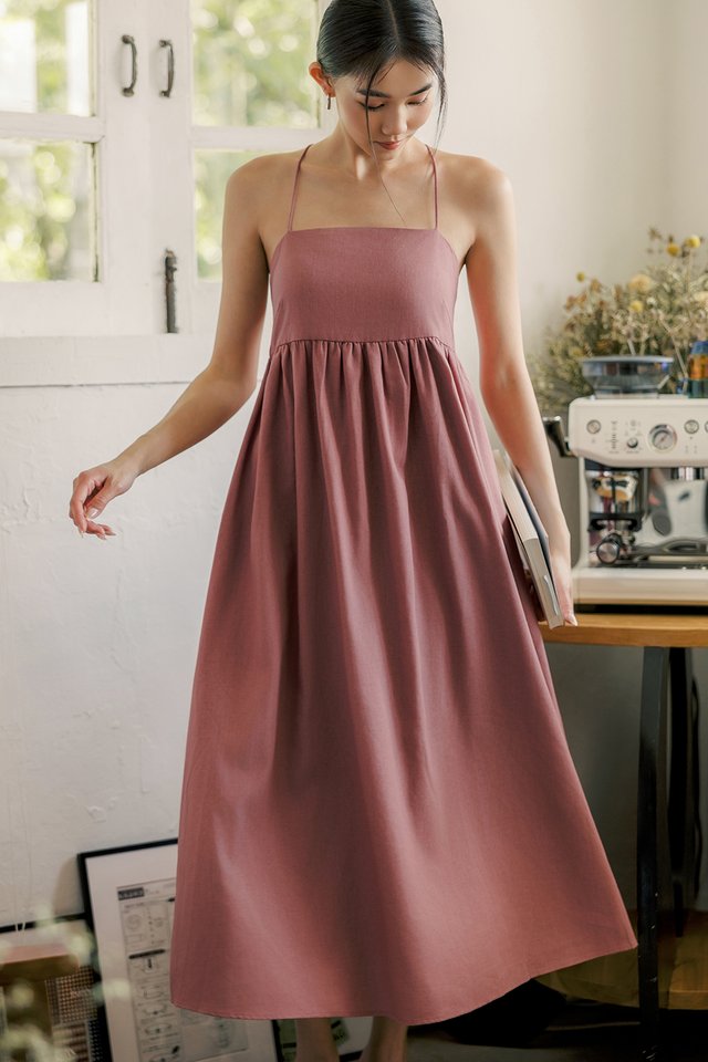 AURELIA TIE BACK LINEN MAXI IN ROSE