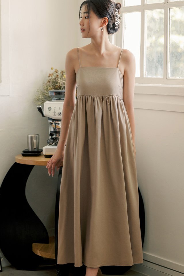 AURELIA TIE BACK LINEN MAXI IN SAND