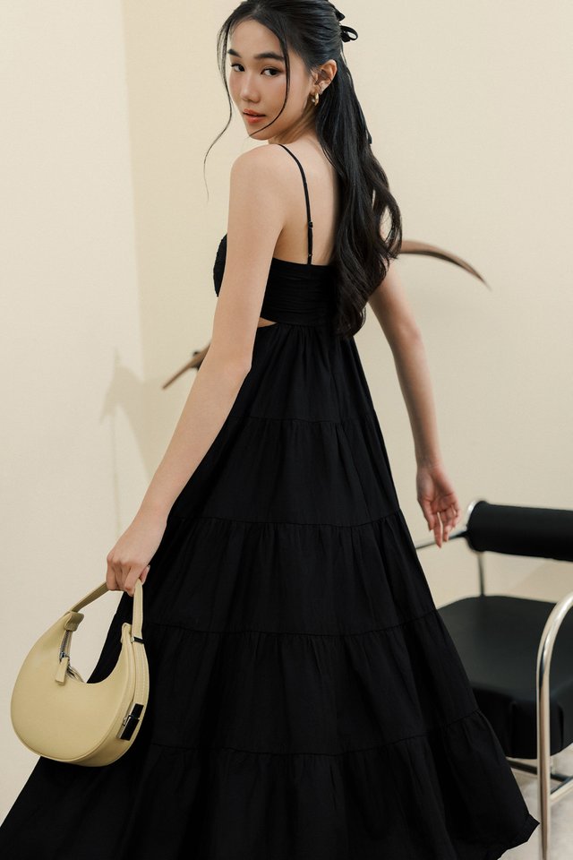 MARGUERITE RUCHED CUT-OUT MAXI IN BLACK