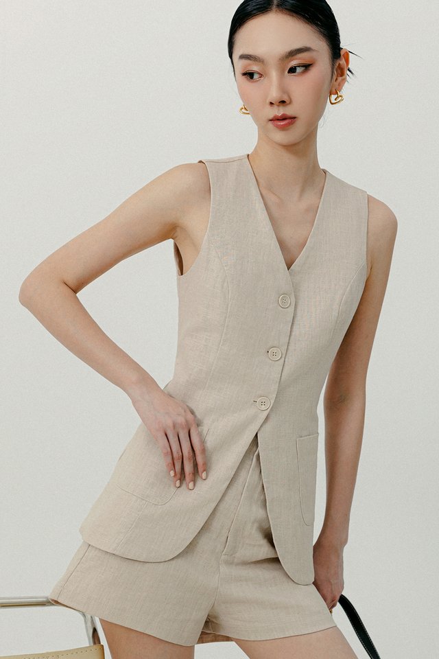 *BACKORDER* ARCHIE LINEN WAISTCOAT IN OAT