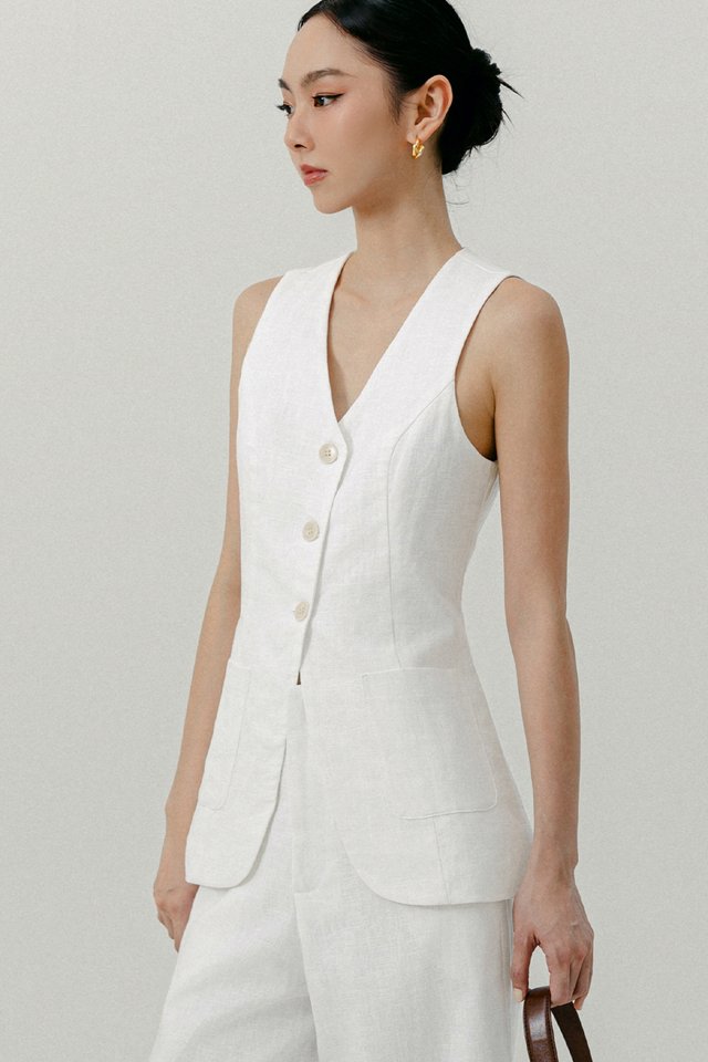 *BACKORDER* ARCHIE LINEN WAISTCOAT IN WHITE