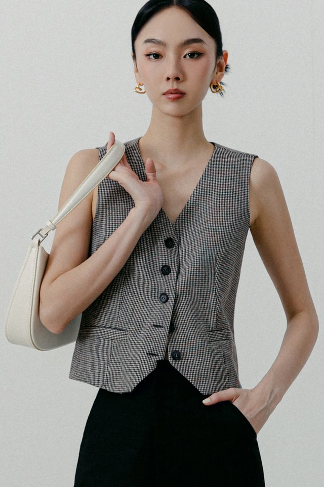 *BACKORDER* MONDI HOUNDSTOOTH WAISTCOAT IN MONOCHROME