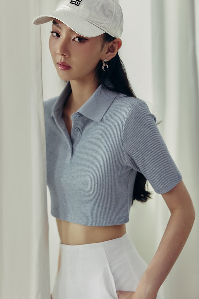 POLO KNIT TOP IN MIST BLUE