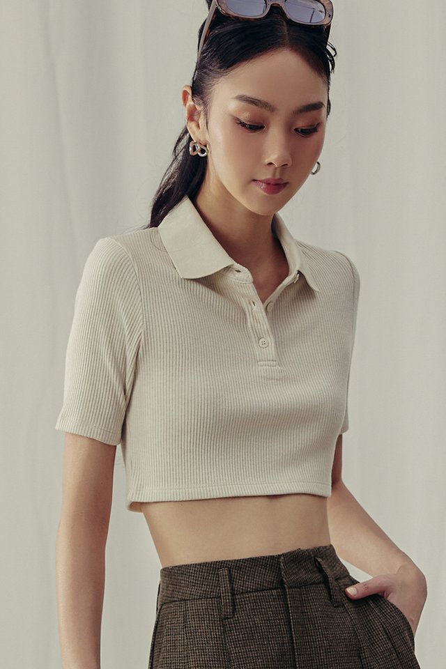 POLO KNIT TOP IN OATMEAL