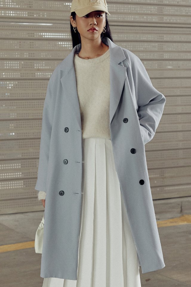 ADORA LONG COAT IN BABY BLUE