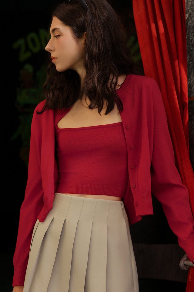 CLARK TWO-PIECE KNIT CARDIGAN IN RED