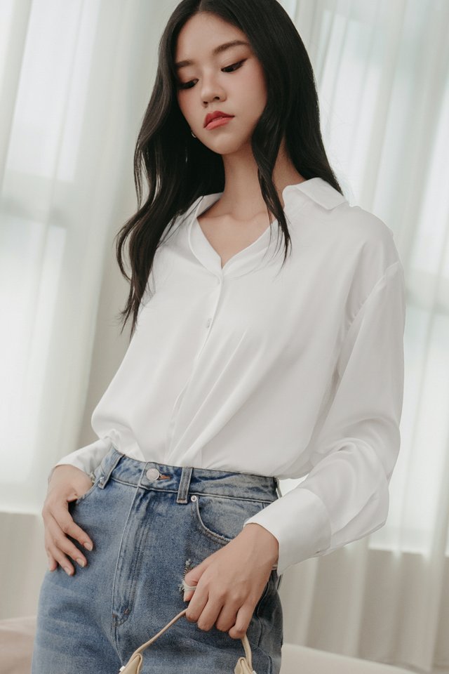 CLAUDIA SATIN TOP IN WHITE