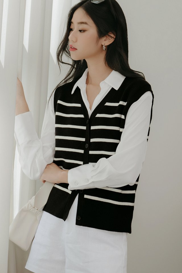 DANI STRIPED TWO-PIECE KNIT VEST IN BLACK