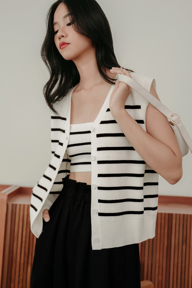 DANI STRIPED TWO-PIECE KNIT VEST IN MILK