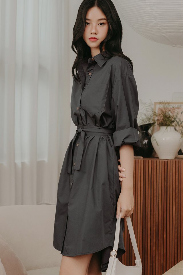 ELLEE SHIRT MIDI IN CHARCOAL