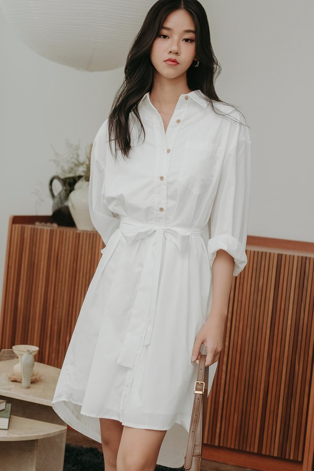 ELLEE SHIRT MIDI IN WHITE