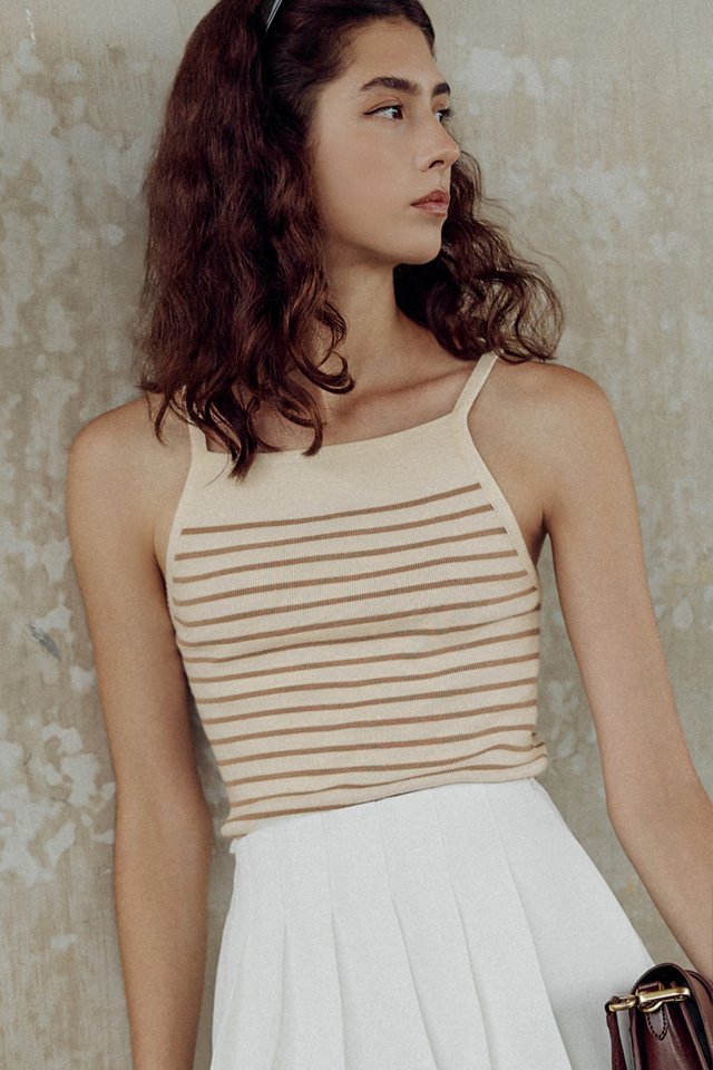 TESSA STRIPE KNIT TOP IN BEIGE