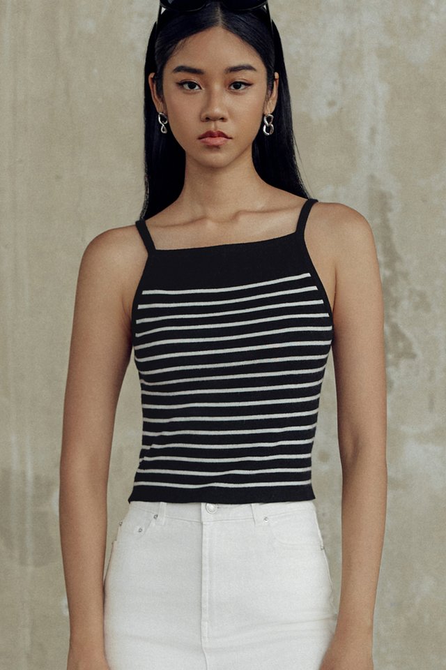 TESSA STRIPE KNIT TOP IN BLACK