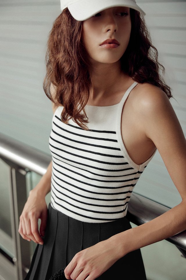 TESSA STRIPE KNIT TOP IN WHITE