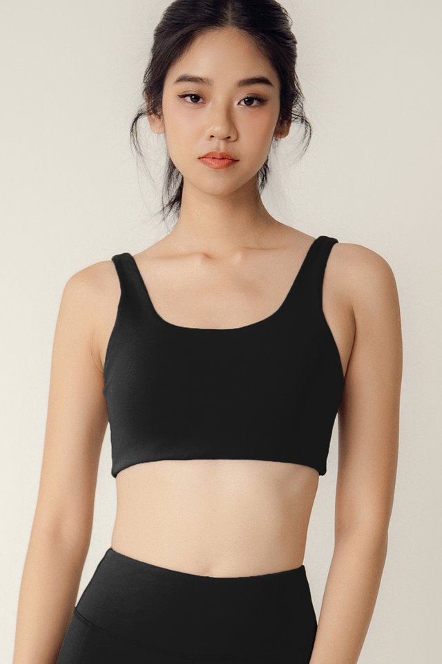 FLOYD DOUBLE BACK SPORTS BRA IN COAL BLACK