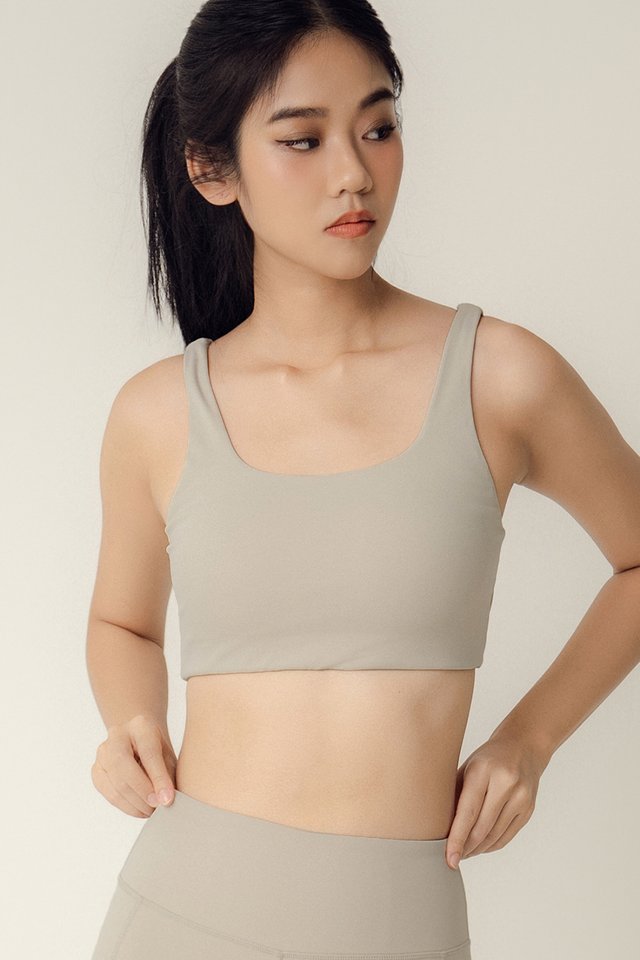 FLOYD DOUBLE BACK SPORTS BRA IN WHITE DOVE