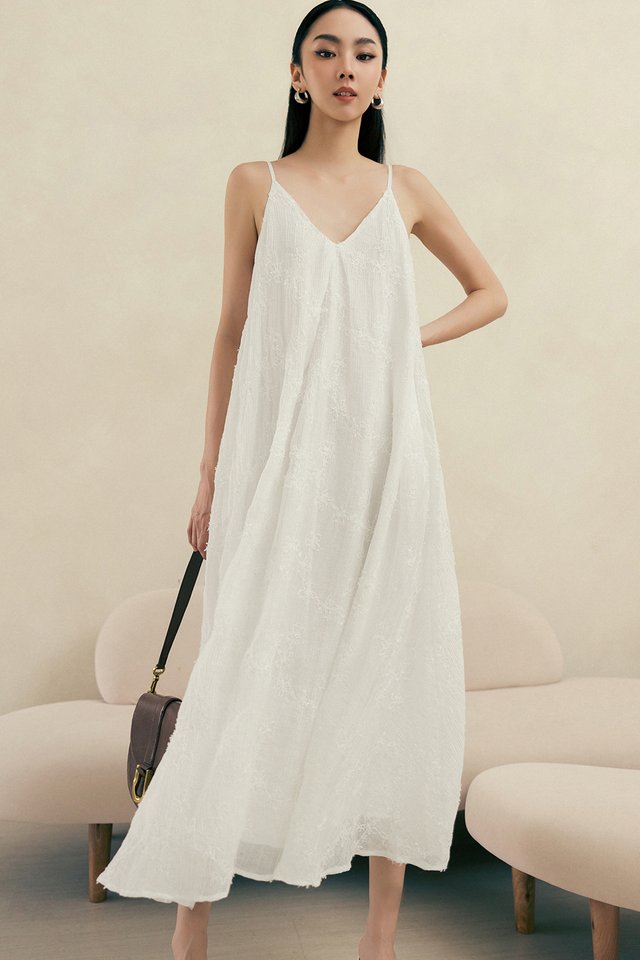 HALLE TENCEL EMBROIDERY MAXI IN WHITE