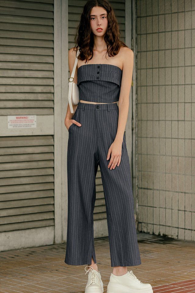 LEORA STRIPE SLIT PANTS IN NAVY