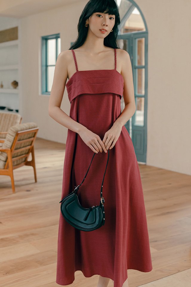 BRENA LINEN BRAIDED MAXI IN ROSE RED