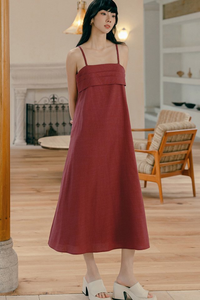 BRENA LINEN BRAIDED MAXI IN ROSE RED