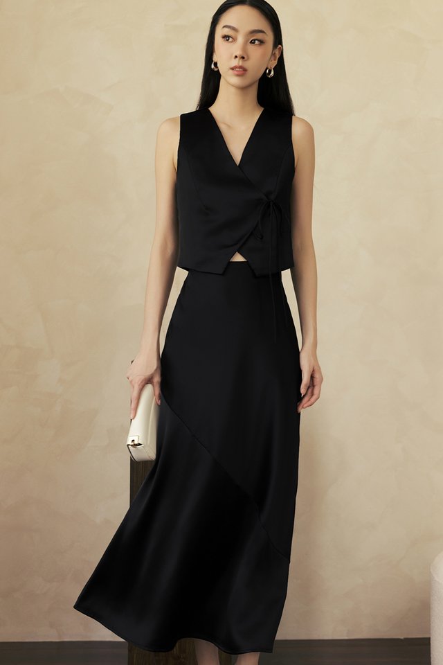 CLAIRE SATIN MAXI IN BLACK