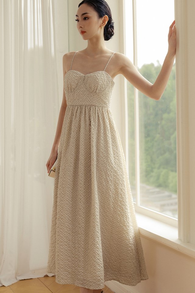 COEN POLKA DOT PADDED MAXI IN ALMOND